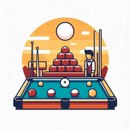 Billiards in flat design style. Vector illustration of billiard table.のイラスト素材