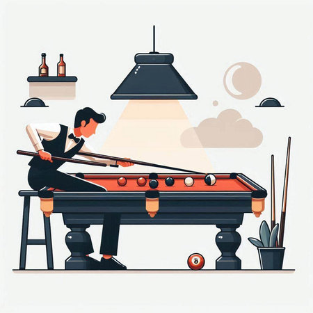 Vector illustration of a man playing billiard on a billiard table.のイラスト素材