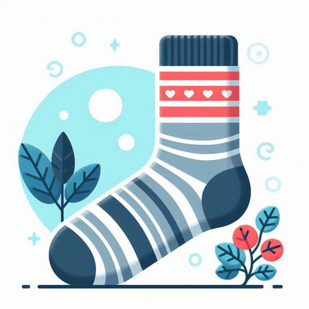 Vector illustration of winter sock on white background. Flat style design.のイラスト素材