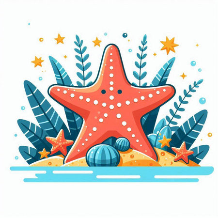 Starfish and seashells on the beach. Vector illustration.のイラスト素材