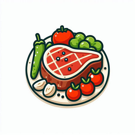 Steak with vegetables. Vector illustration of a piece of meat.のイラスト素材
