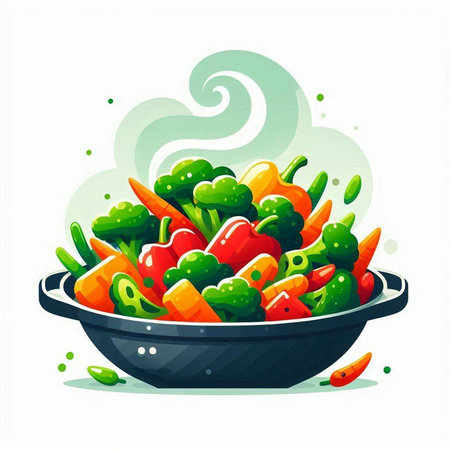 Vegetable salad in a bowl. Vector illustration on white background.のイラスト素材