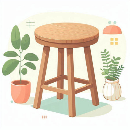 Wooden stool. Vector illustration in flat style on white background.のイラスト素材