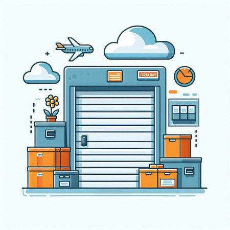 Flat line design modern vector illustration concept of logistic, distribution and storage.のイラスト素材