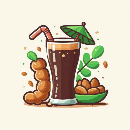Coffee cup with peanuts and straw. Vector illustration in cartoon style.のイラスト素材