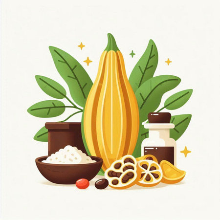 Cacao cosmetics. Vector illustration of natural organic cosmetics for skin care.のイラスト素材