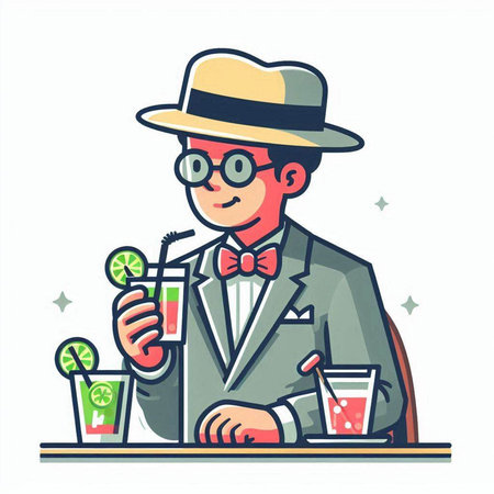 Bartender with glasses and cocktail. Vector illustration in flat styleのイラスト素材