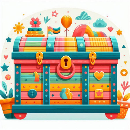 Cartoon treasure chest with colorful patterns. Vector illustration for your designのイラスト素材