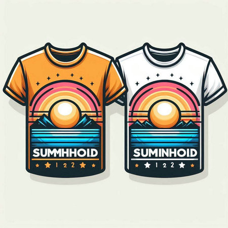 Summer t-shirt design with rainbow and sun. Vector illustration.のイラスト素材