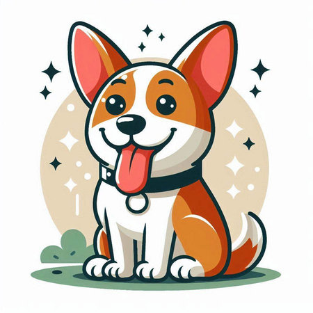 Cute cartoon dog sitting on the ground with tongue out. Vector illustration.のイラスト素材