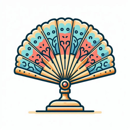 Colorful hand-drawn fan isolated on white background. Vector illustration.のイラスト素材