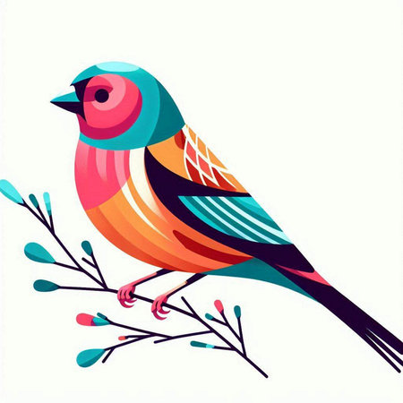 Colorful bullfinch bird on a branch. Vector illustration.のイラスト素材