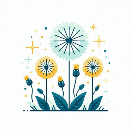 Dandelion flower vector illustration. Hand drawn doodle icon.のイラスト素材