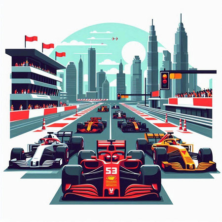 illustration of racing cars on the road in the city, vector illustrationのイラスト素材