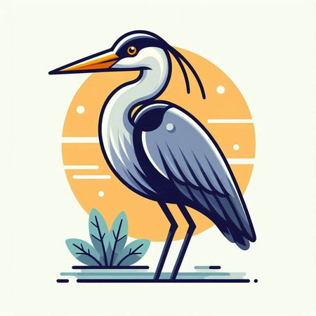 Vector illustration of a blue heron on the background of the sunのイラスト素材