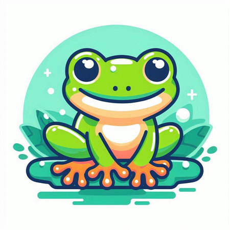 Cute cartoon frog. Vector illustration. Isolated on white background.のイラスト素材