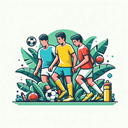 Soccer players. Vector illustration of a group of soccer players.のイラスト素材