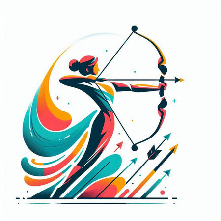 Archery, archery sport abstract vector illustration. Silhouette of archer with bow and arrow.のイラスト素材