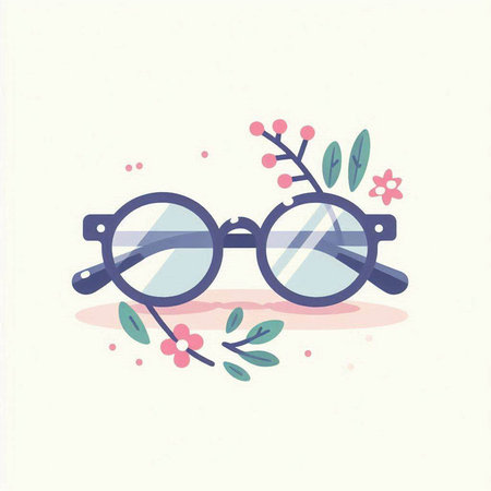 Retro eyeglasses with floral decoration. Vector illustration in flat styleのイラスト素材