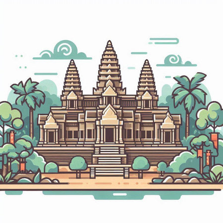 Angkor Wat, Cambodia. Vector illustration in flat style.のイラスト素材