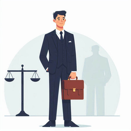 Businessman standing with briefcase. Vector illustration in cartoon style.のイラスト素材