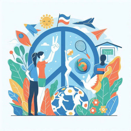 Vector illustration of a girl with a laptop and a globe in her hands.のイラスト素材