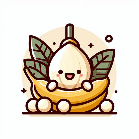 Cute rambutan character. Vector illustration in cartoon style.のイラスト素材