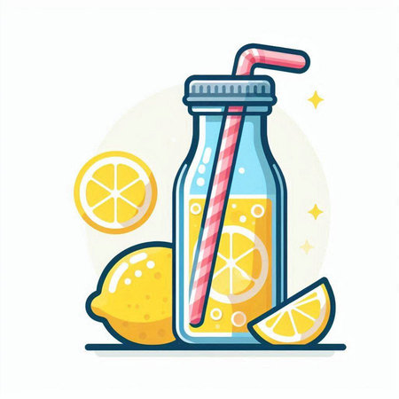 Lemonade in a glass bottle with a straw. Vector illustration.のイラスト素材