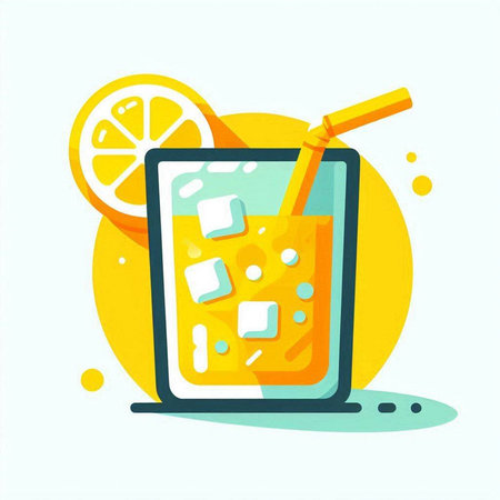 Orange juice in a glass with a straw. Flat vector illustration.のイラスト素材