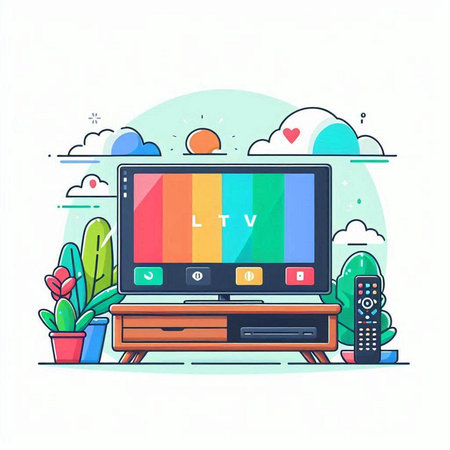Modern flat design vector illustration concept of remote control and tv on white background.のイラスト素材