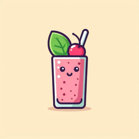 Cocktail with cherry and mint in a glass. Vector illustration.のイラスト素材