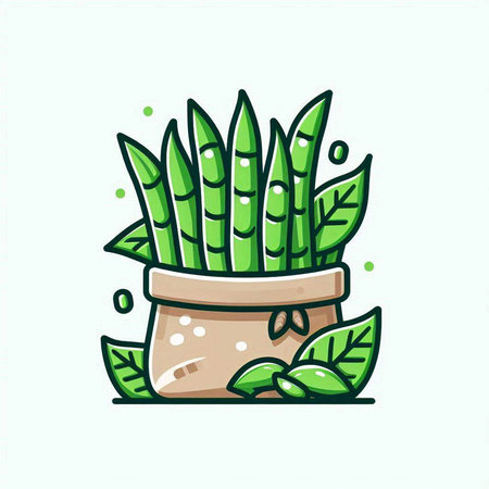 Sansevieria plant in pot doodle vector illustration.のイラスト素材