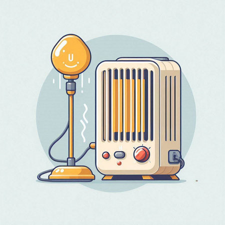 Vector illustration of a retro heater on a light background. Flat style.のイラスト素材