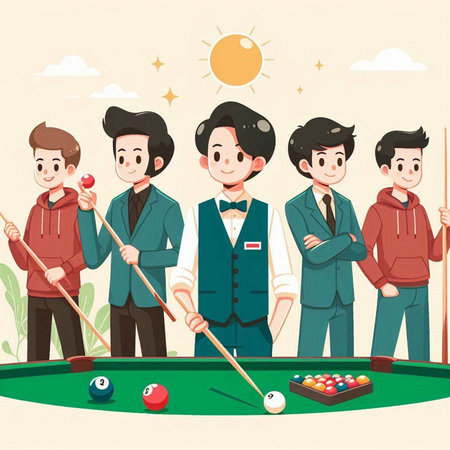Billiards, men playing billiards. Vector illustration.のイラスト素材