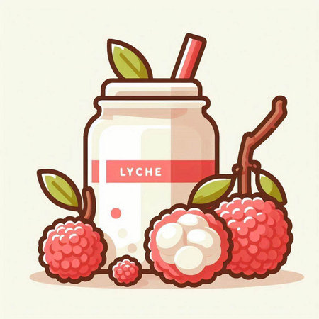 Raspberry smoothie in a jar and fresh berries. Vector illustration.のイラスト素材