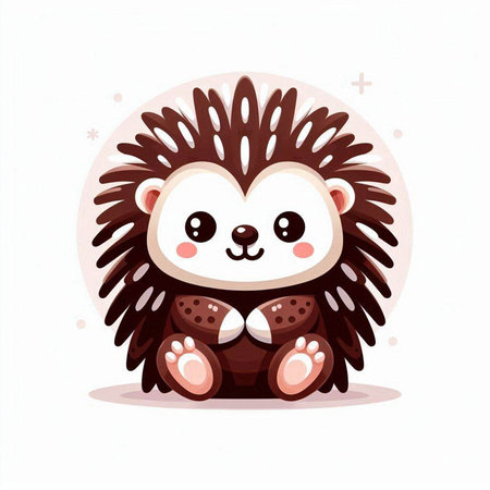 Cute cartoon hedgehog sitting on white background. Vector illustration.のイラスト素材