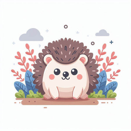 Cute hedgehog in the forest. Vector illustration in cartoon style.のイラスト素材