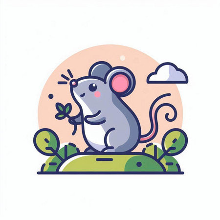 Cute mouse in the garden. Vector illustration in flat style.のイラスト素材