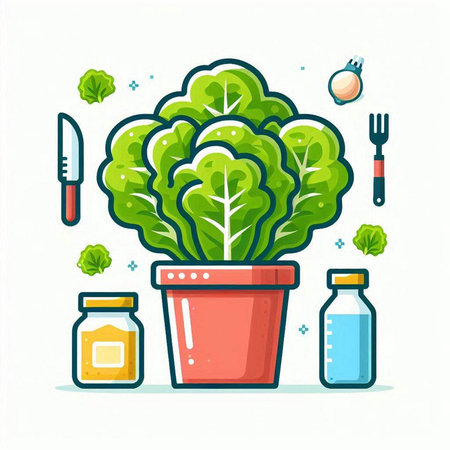 Lettuce in pot. Vector illustration in flat cartoon style.のイラスト素材