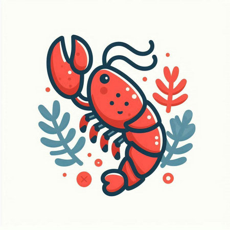 Lobster icon. Cute hand drawn seafood vector illustration.のイラスト素材