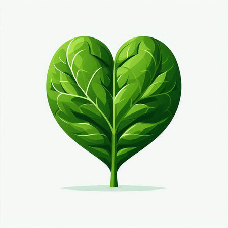 Green leaf of spinach in the shape of a heart. Vector illustration.のイラスト素材
