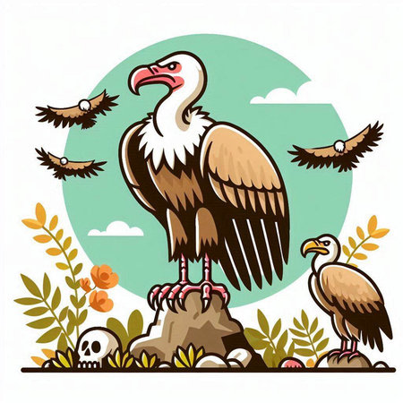 Griffon vulture in the wild. Vector illustration of a vulture.のイラスト素材