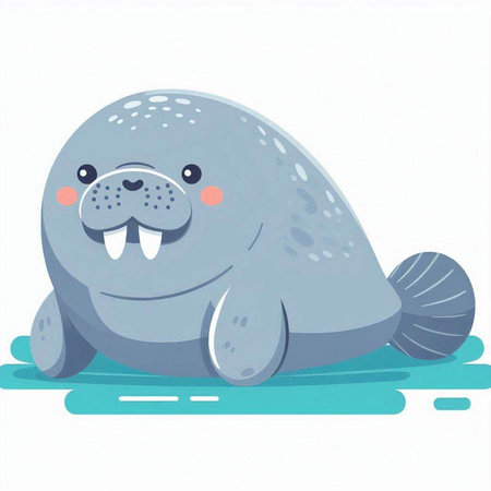 Vector illustration of a cute cartoon walrus on a white background.のイラスト素材