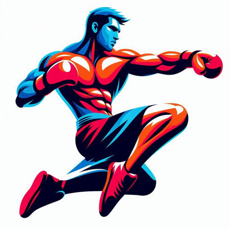 Vector illustration of a muscular man in red and blue sportswearのイラスト素材