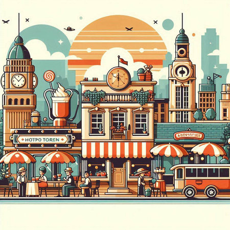 London, England. Vector illustration in retro style. City landscape.のイラスト素材