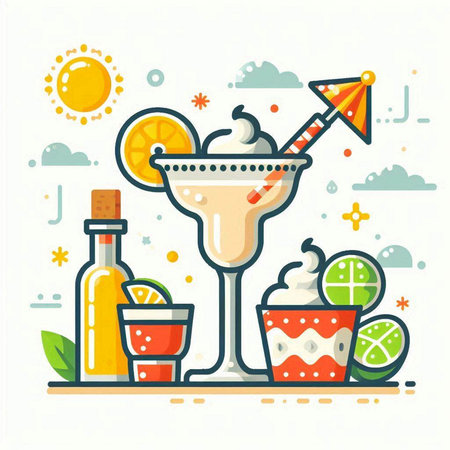 Cocktail flat color icon on white background. Vector illustration.のイラスト素材