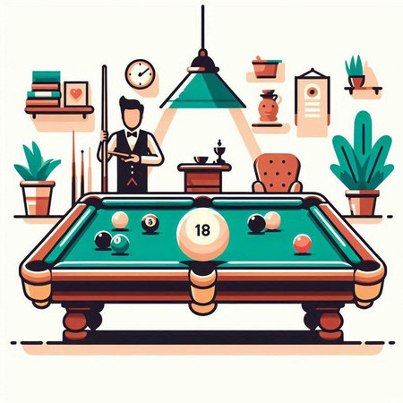 Billiard room interior with billiard table. Vector illustration in flat styleのイラスト素材