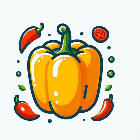 Pepper icon. Vector illustration of a bell pepper with chili pepper.のイラスト素材
