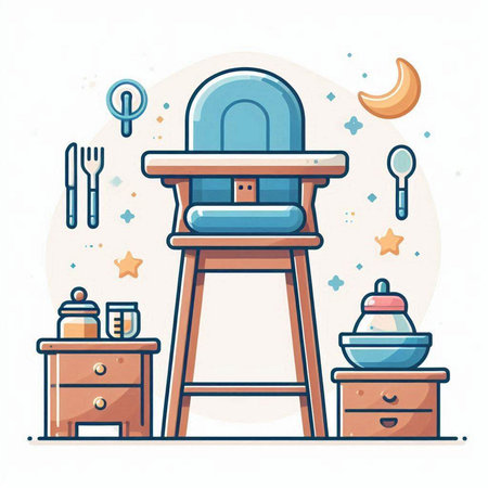 Furniture and kitchen utensils in flat style. Vector illustration.のイラスト素材