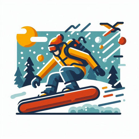 Snowboarder in the mountains. Winter sport. Vector illustration.のイラスト素材
